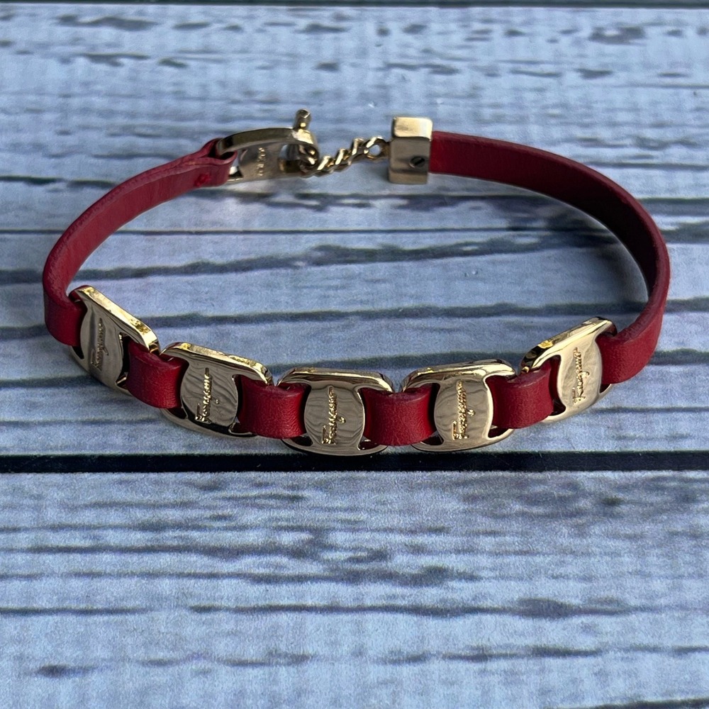 Salvatore Ferragamo Vara Camel Leather Gancini Luxury Logo Bracelet Italy - Picture 2 of 10